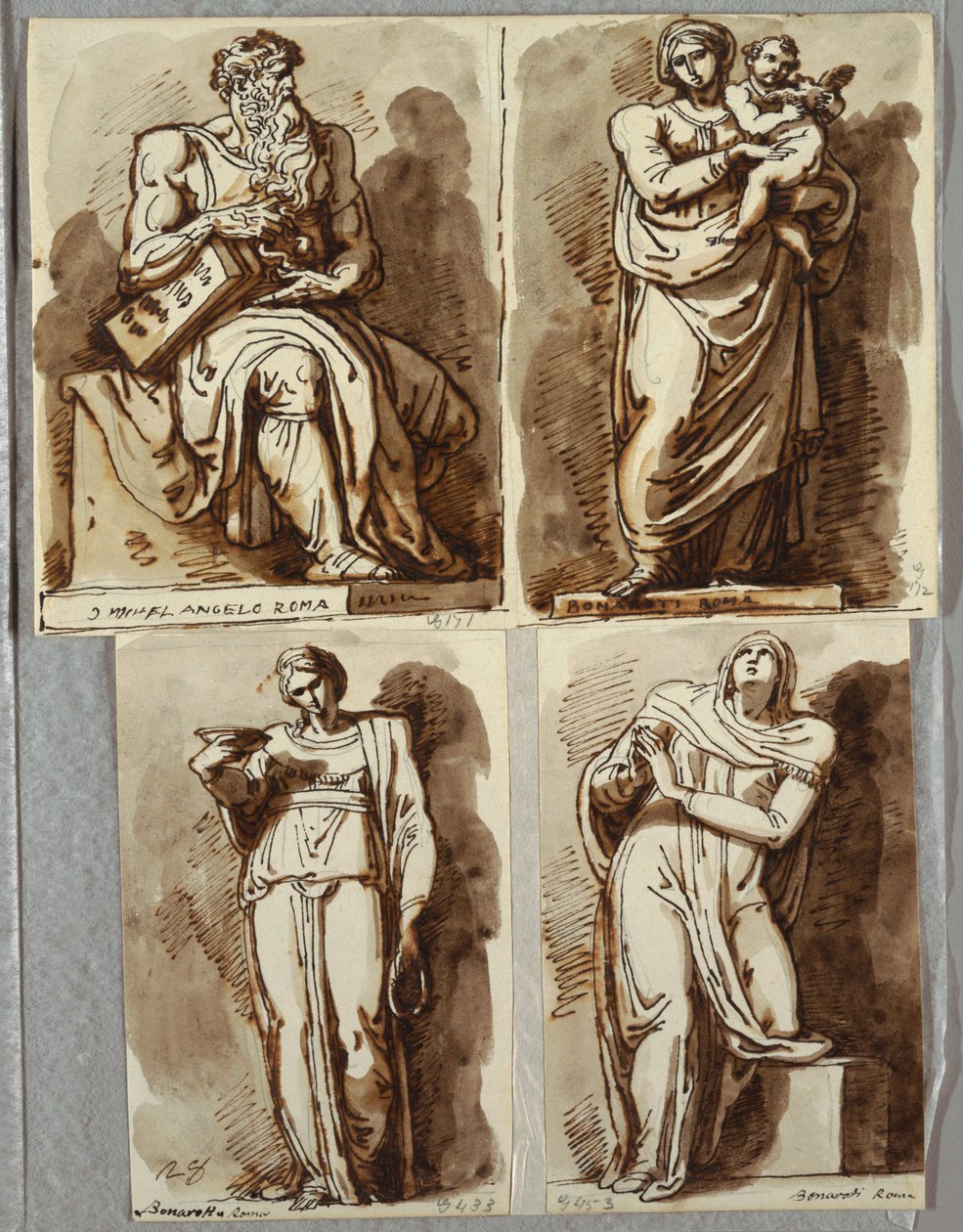 Studier efter fire statuer på Julius II