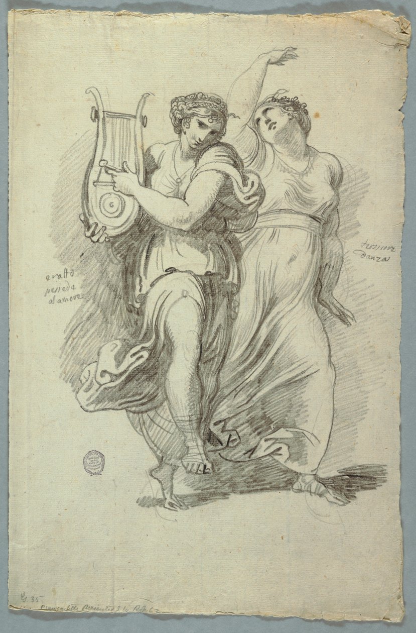 Terpsichore, Muse of Dance and Erato, Muse of Love Poetry af Felice Giani