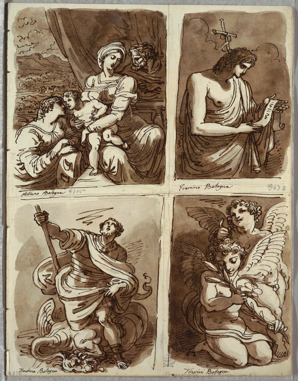 Den hellige familie med Saint Catherine; Johannes Døberen, efter Guercino; St. George og dragen, efter Alessandro Tiarini; To Putti af Felice Giani