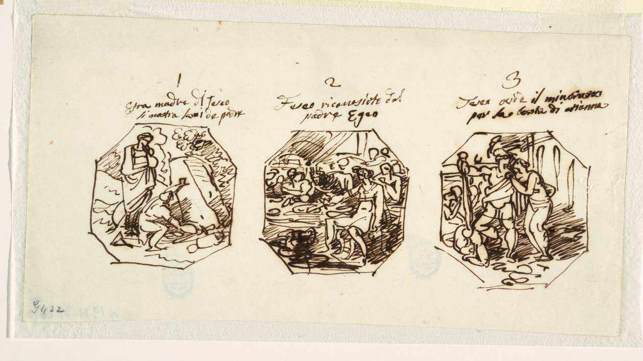 Tre skitser af Theseus-emner, for Sala di Teseo, Palazzo Gaddi, Forli af Felice Giani