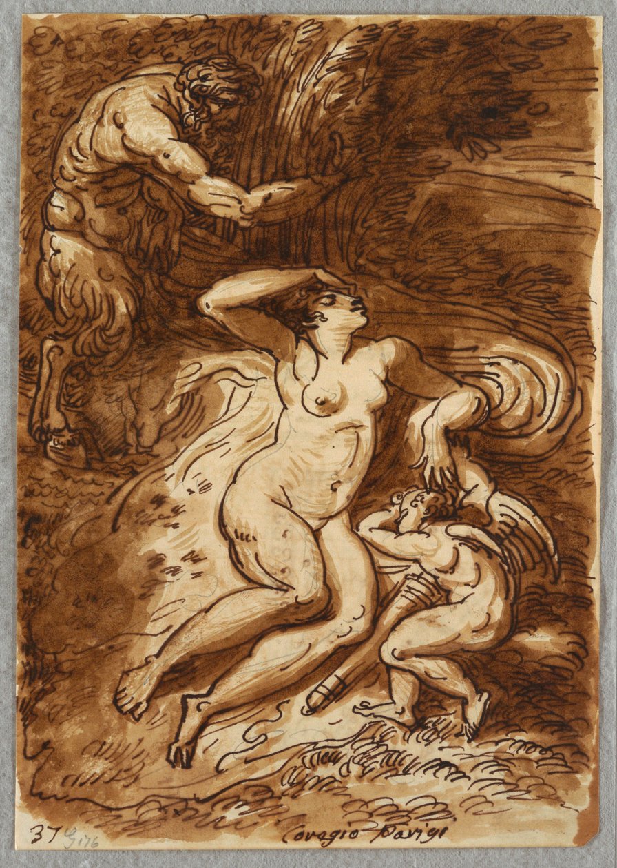 Venus og Amor og Satyr, Studie efter Correggio af Felice Giani