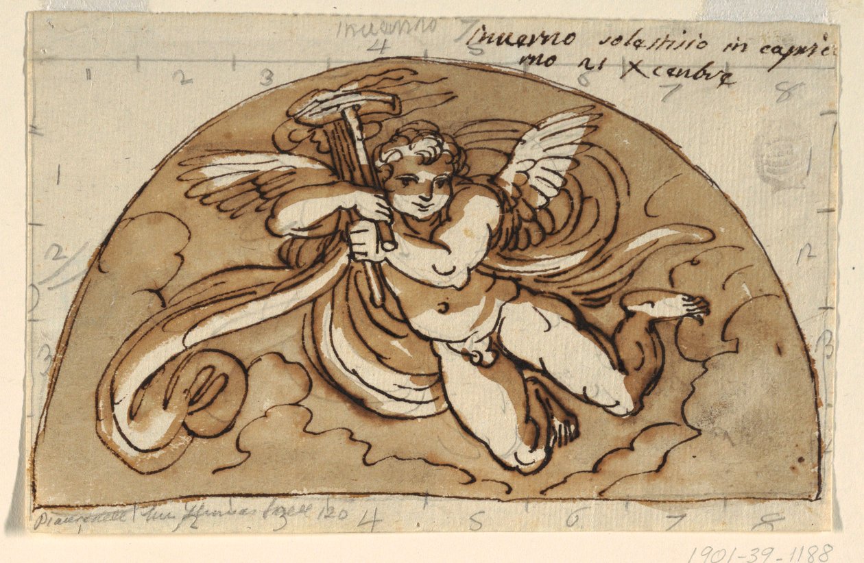 Winter, Lunette til loftet i det ottekantede rum, Palazzo Milzetti, Faenza af Felice Giani