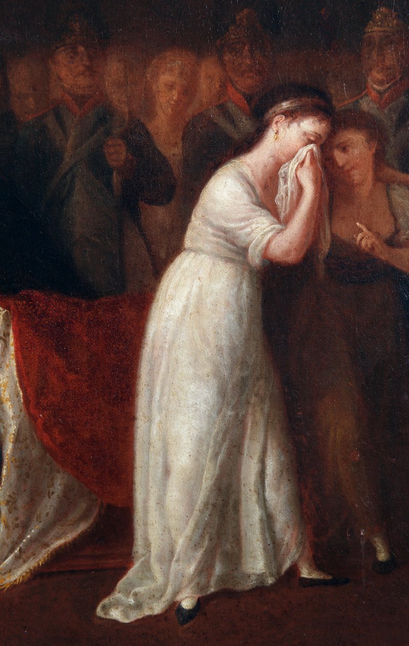 En kvinde som den lov, der styrer moderens status inden for familien, ringere end mandens. Detalje af offentliggørelsen af den civile lovbog eller Napoleon Bonapartes kodeks den 21/03/1804 (maleri af Felice Guascone