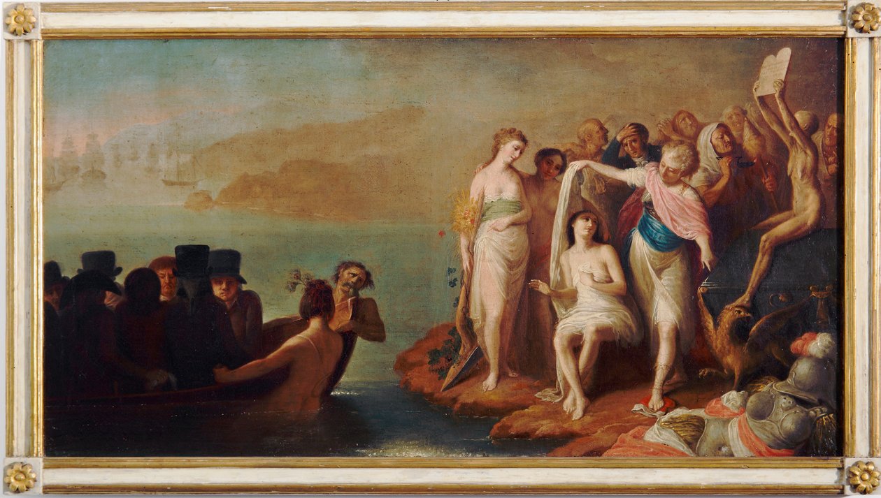 Italienske landflygtiges ankomst til Frankrig i 1802 (maleri, begyndelsen af det 19. århundrede) af Felice Guascone