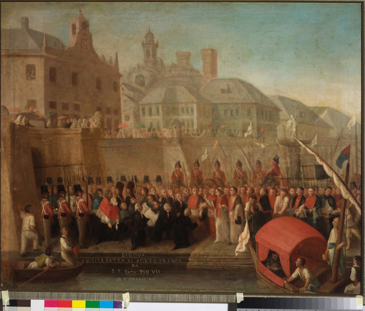 Besøg i frihavnen i Genova af H.S. Pave Pius VII, ca. 1818 (olie på lærred) af Felice Guascone