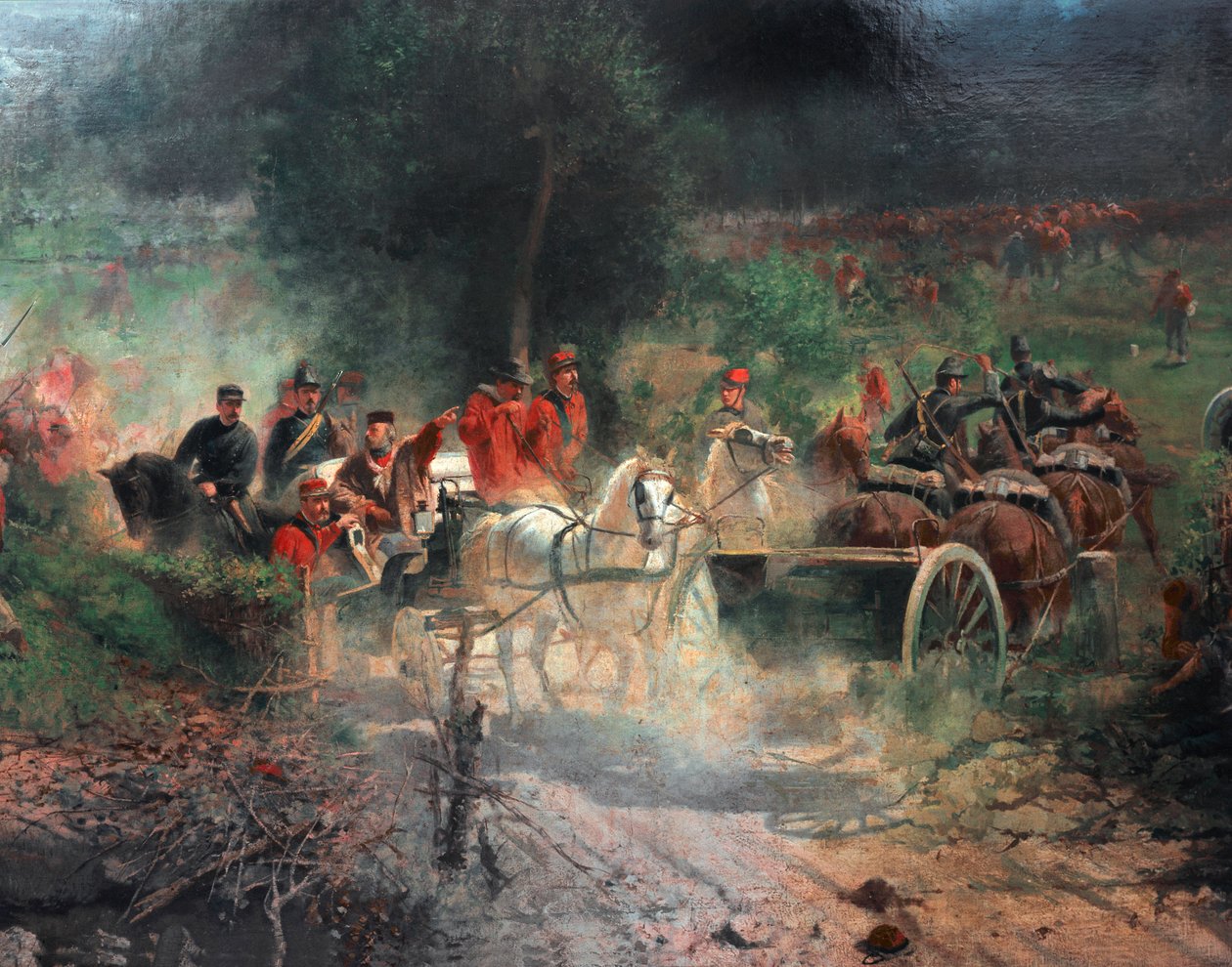Tredje italienske uafhængighedskrig: "" slaget ved Bezzecca"" Den 21/07/1866 modsatte det liget af jægerne fra Giuseppe Garibaldi mod den østrigske hær. Detalje. Maleri af Felice Zennaro (1833-1926) Milano, Risorgimentos museum af Felice Zennaro
