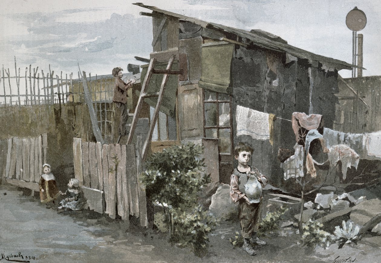 Fattigdom i Paris: Passagen Gergovie, 1884 af Felicien baron de Myrbach Rheinfeld
