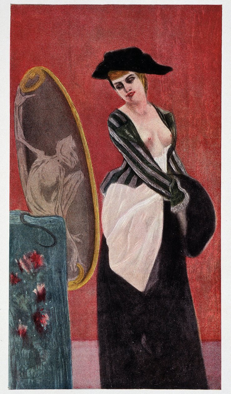 The Demon of Covettery: en monstrøs afspejling af en kvinde, der kigger på sig selv i et spejl, "Felicien Rops"" af Rudolf Klein. af Félicien Rops
