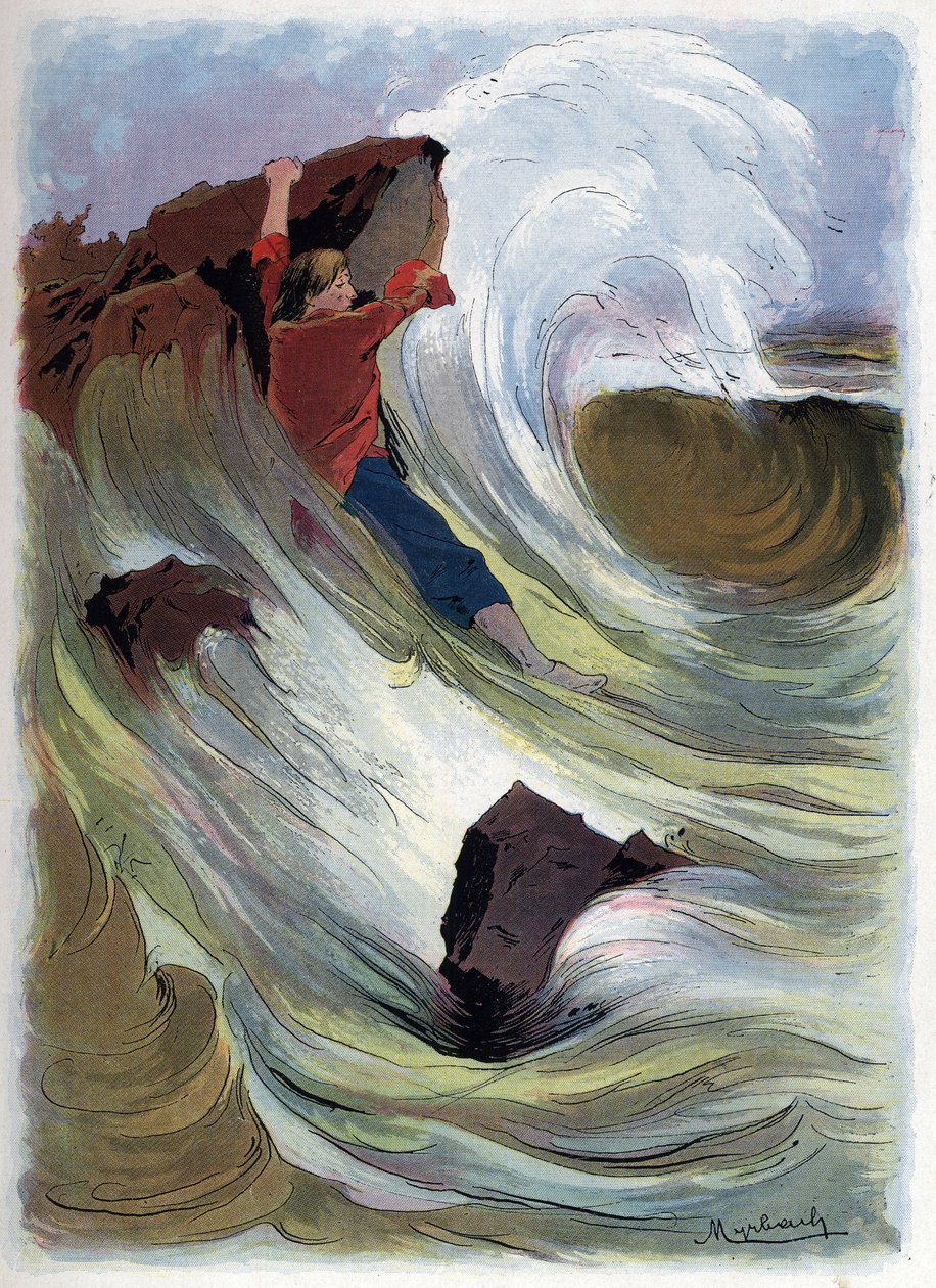Robinson Crusoe formår at klynge sig til en sten. af Felicien baron de Myrbach Rheinfeld