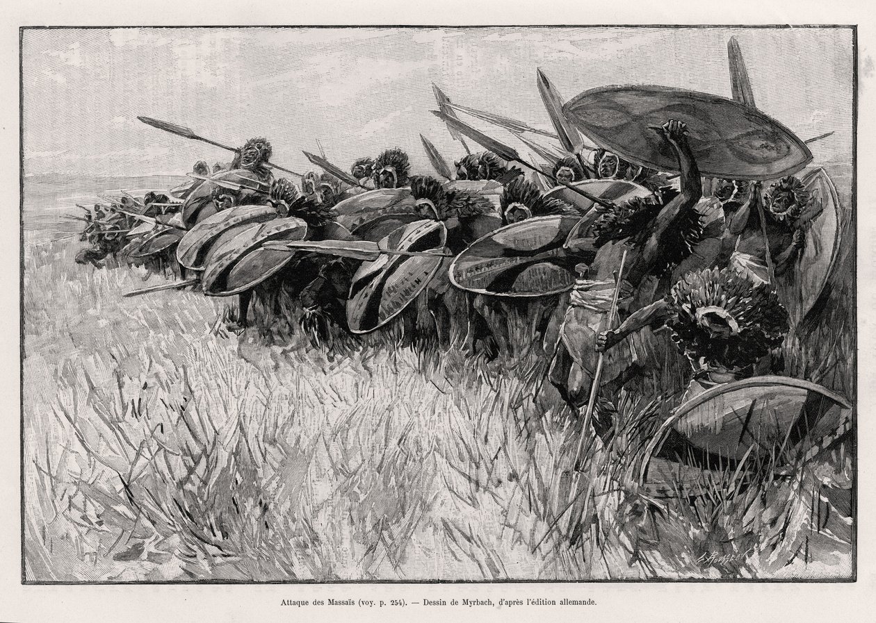 Massaernes angreb. Gravering af Myrbach til illustration af historien "" Au secours d