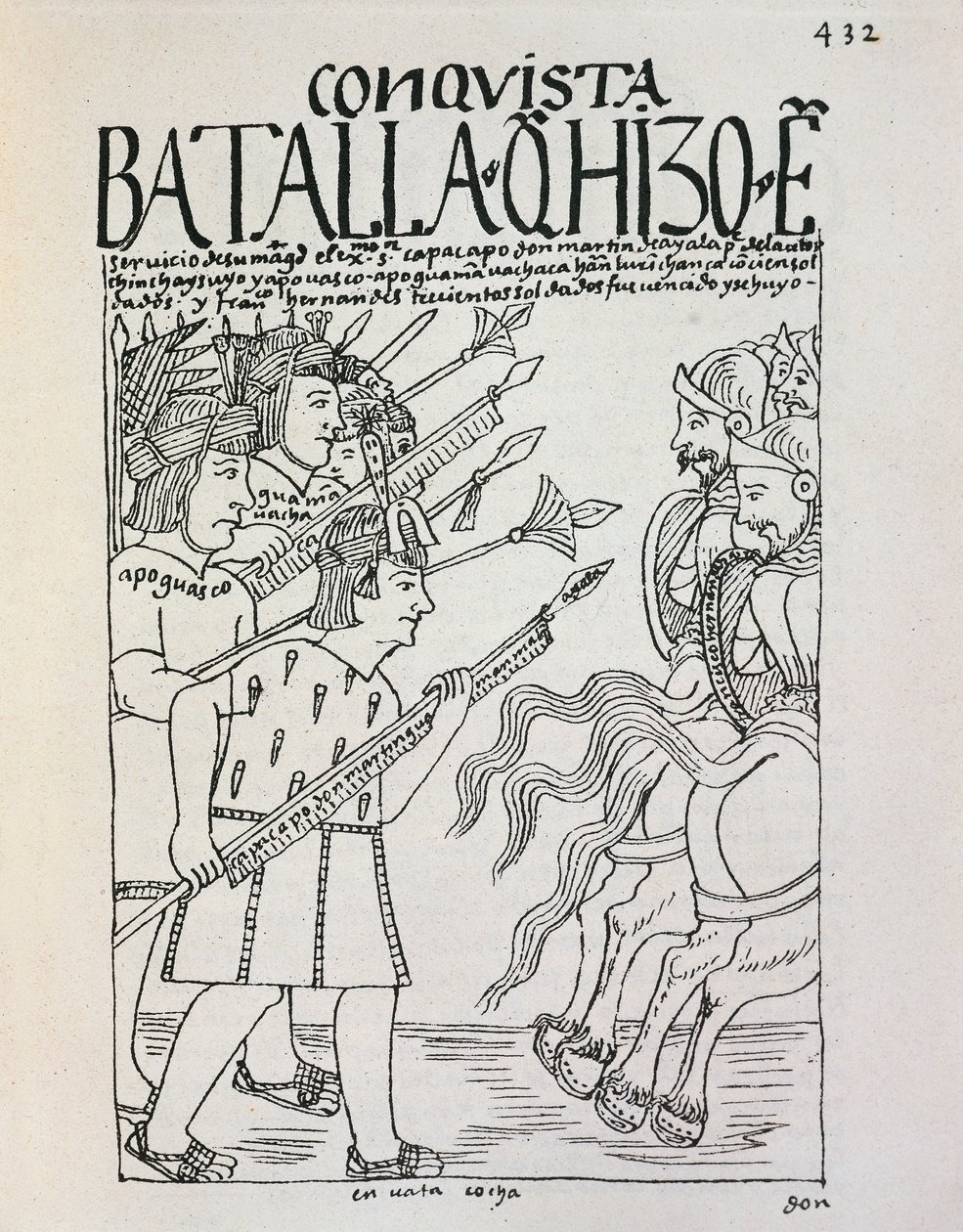 Slaget ved Cuzco: Inca Manco Capacs belejring af byen besat af conquistadorerne, ca. 1536 (gravering) af Felipe Huaman Poma de Ayala