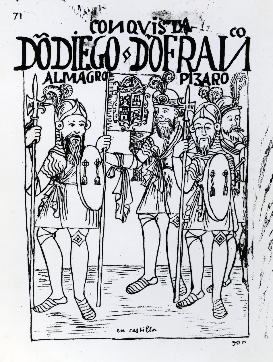 Conquistadorerne Diego de Almagro og Francisco Pizarro forsonede sig i Castille af Felipe Huaman Poma de Ayala