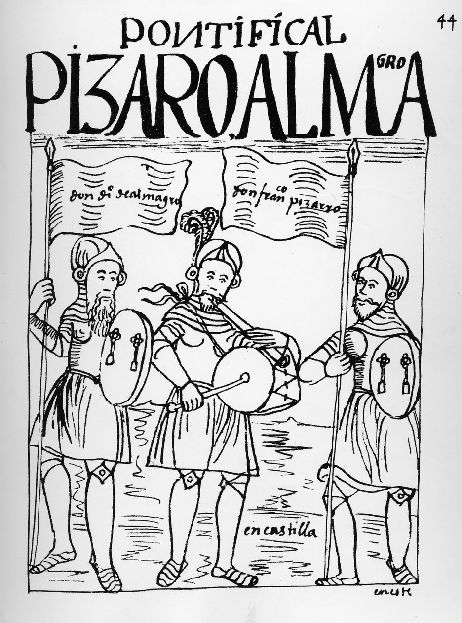 Diego de Almagro og Francisco Pizarro i Castilien af Felipe Huaman Poma de Ayala