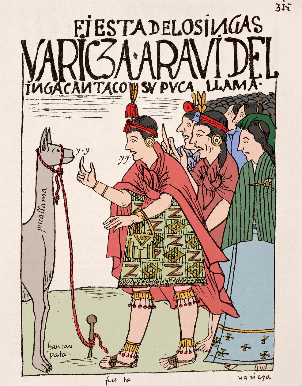 Inca Empire: The Sacrifice of a Lama on the Occasion of an Inca Rite - Blæktegning fra manuskriptet "" New Crown and Good Government"" af Don Felipe Puma de Ayala, der illustrerer inkaernes liv, omkring 1587 Lima, National Museum of Antropologi, Arch af Felipe Huaman Poma de Ayala