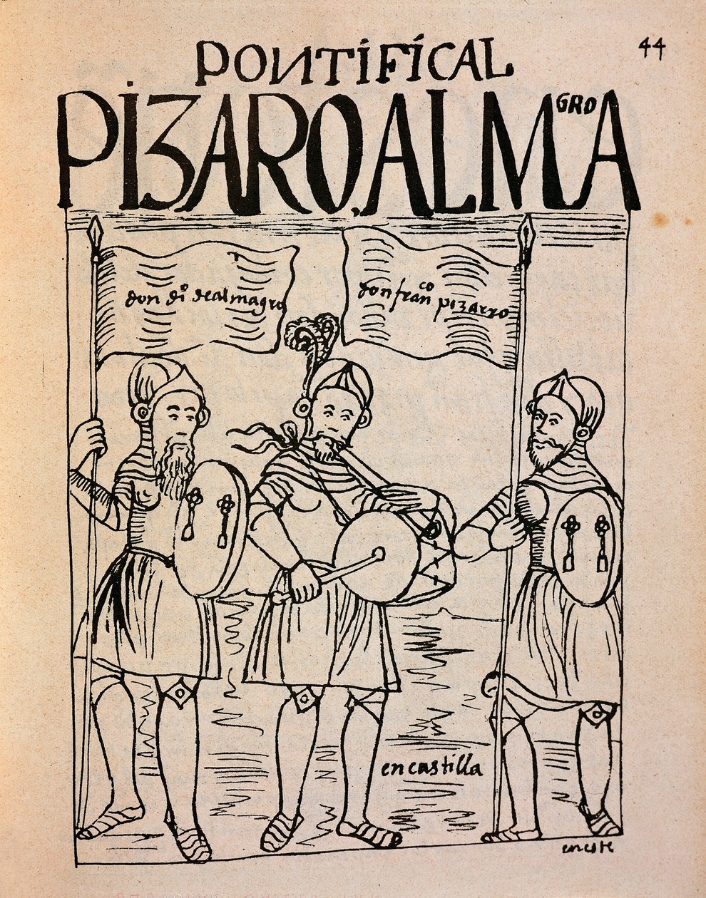 Portrætter af Francisco Pizarro og løjtnant Diego de Almagro før ekspeditionen til Peru (blæktegning af Felipe Huaman Poma de Ayala