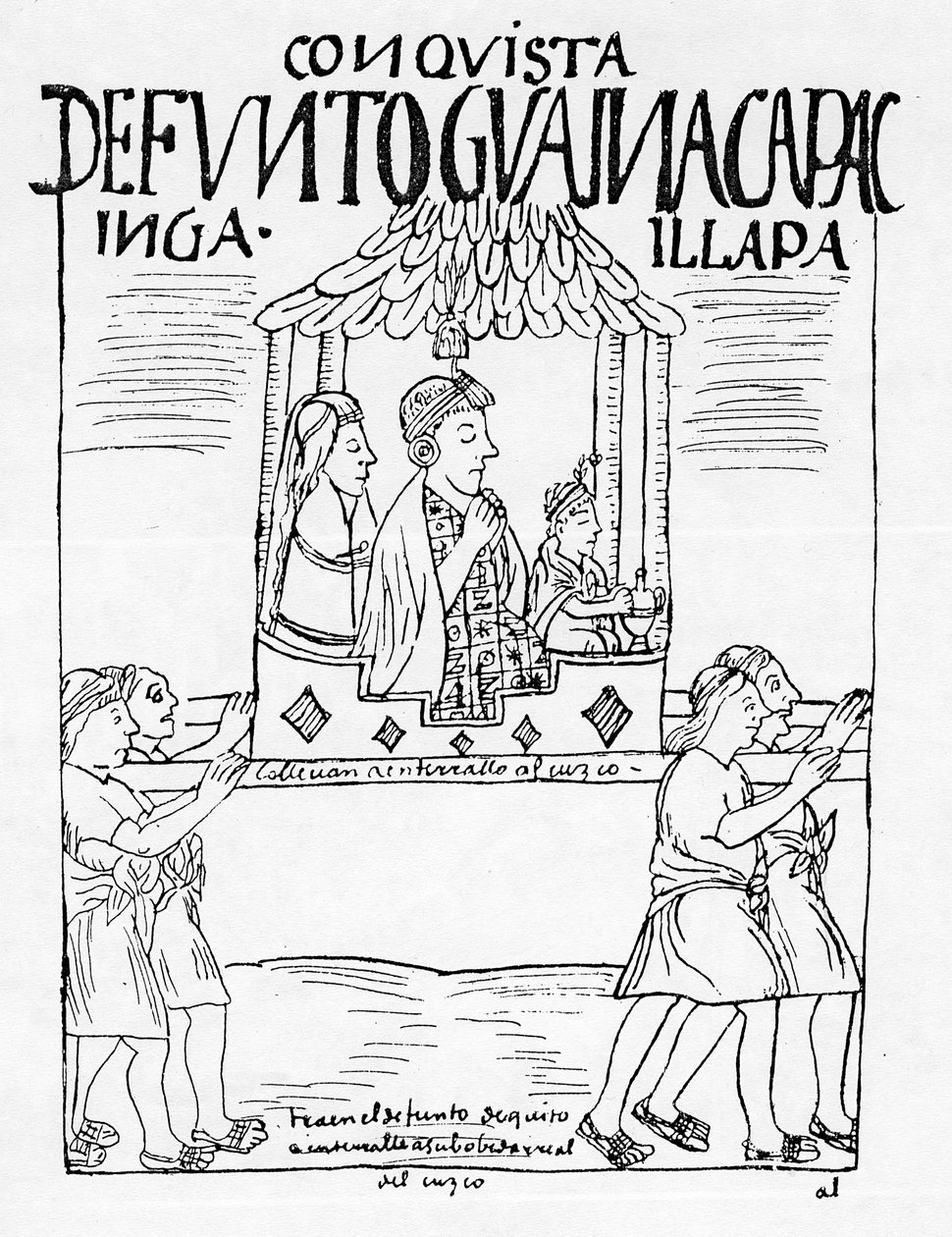Liget af Huayana Capac bliver båret fra Quito til Cuzco til begravelse af Felipe Huaman Poma de Ayala