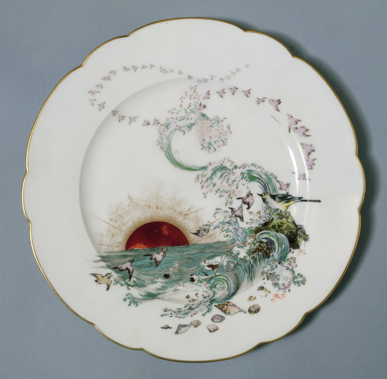 Limoges tallerken med havlandskabsdesign (porcelæn) af Felix Bracquemond