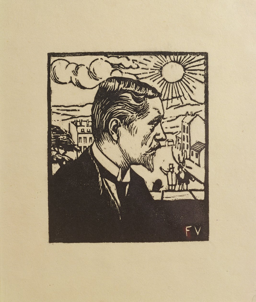 Selvportræt, 1891 (træsnit på cremevævet papir) af Felix Edouard Vallotton