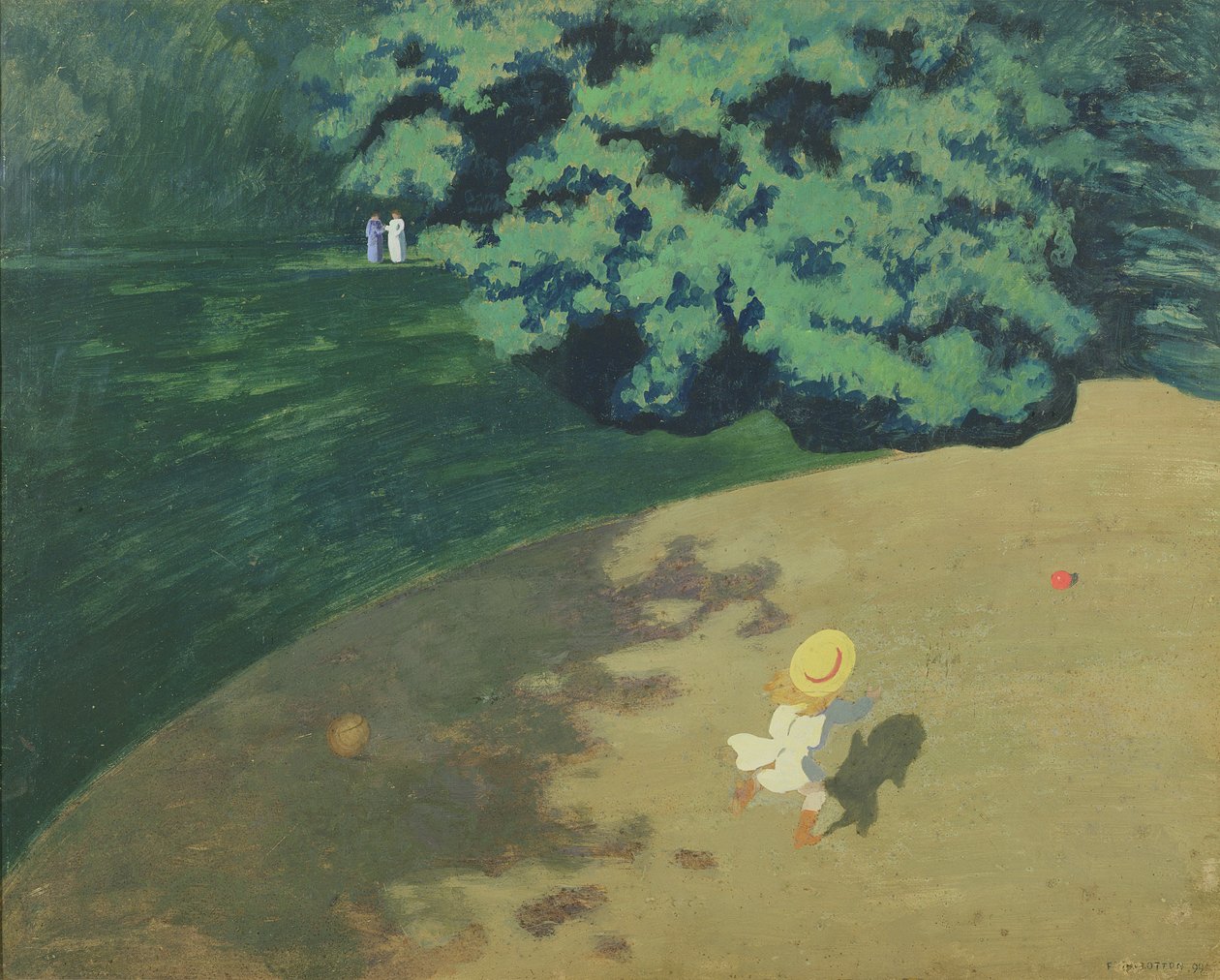 Ballonen eller hjørnet af en park med et barn, der leger med en ballon, 1899 (olie på kort på panel) af Felix Edouard Vallotton
