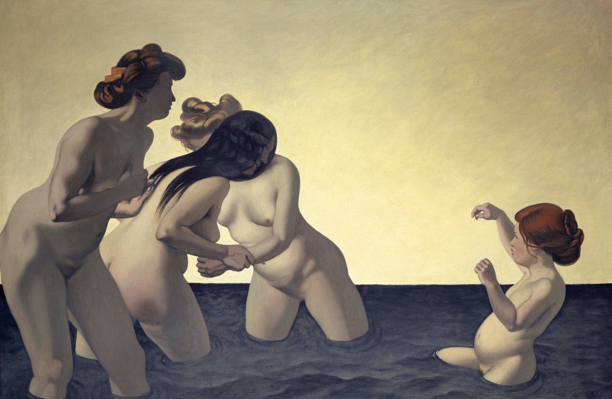 Tre kvinder og en ung pige leger i vandet, 1907 af Felix Edouard Vallotton