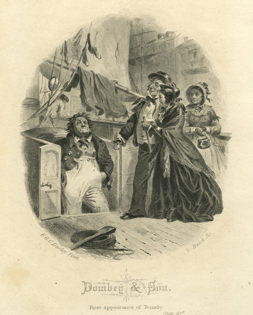 Dombey und Son: Bunsbys første optræden, indgraveret af Vistus Balch (1799-1884) af Felix Octavius Carr Darley