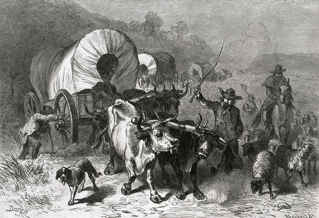 Udvandring til det vestlige land, graveret af Bobbett af Felix Octavius Carr Darley