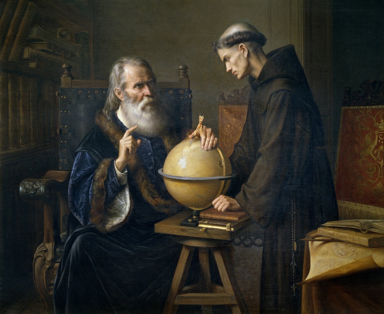 Galileo Galilei demonstrerer sine nye astronomiske teorier på universitetet i Padua af Félix Parra