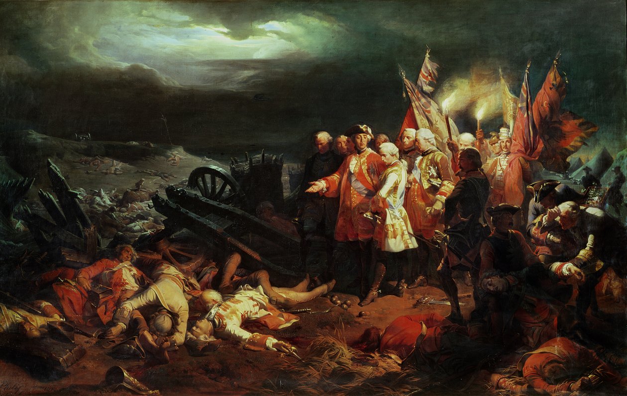 Ludvig XV (1710-74) Besøger slagmarken ved Fontenoy i maj 1745 af Felix Philippoteaux