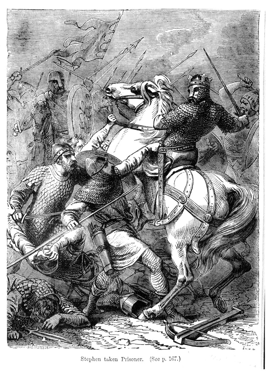 Stephen (ca. 1097-1154) taget til fange af Forces of Matilda (1102-1167) i 1141 af Felix Philippoteaux
