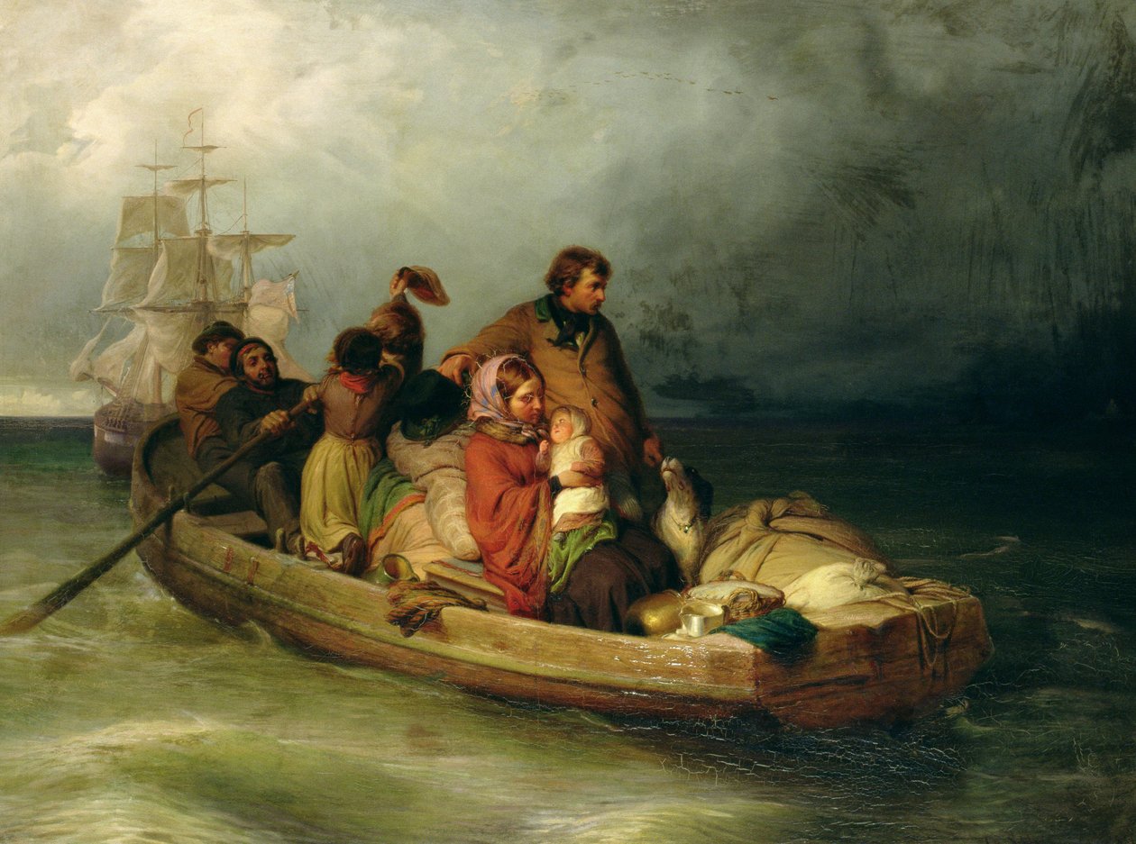 Emigrantpassagerer om bord, 1851 af Felix Schlesinger