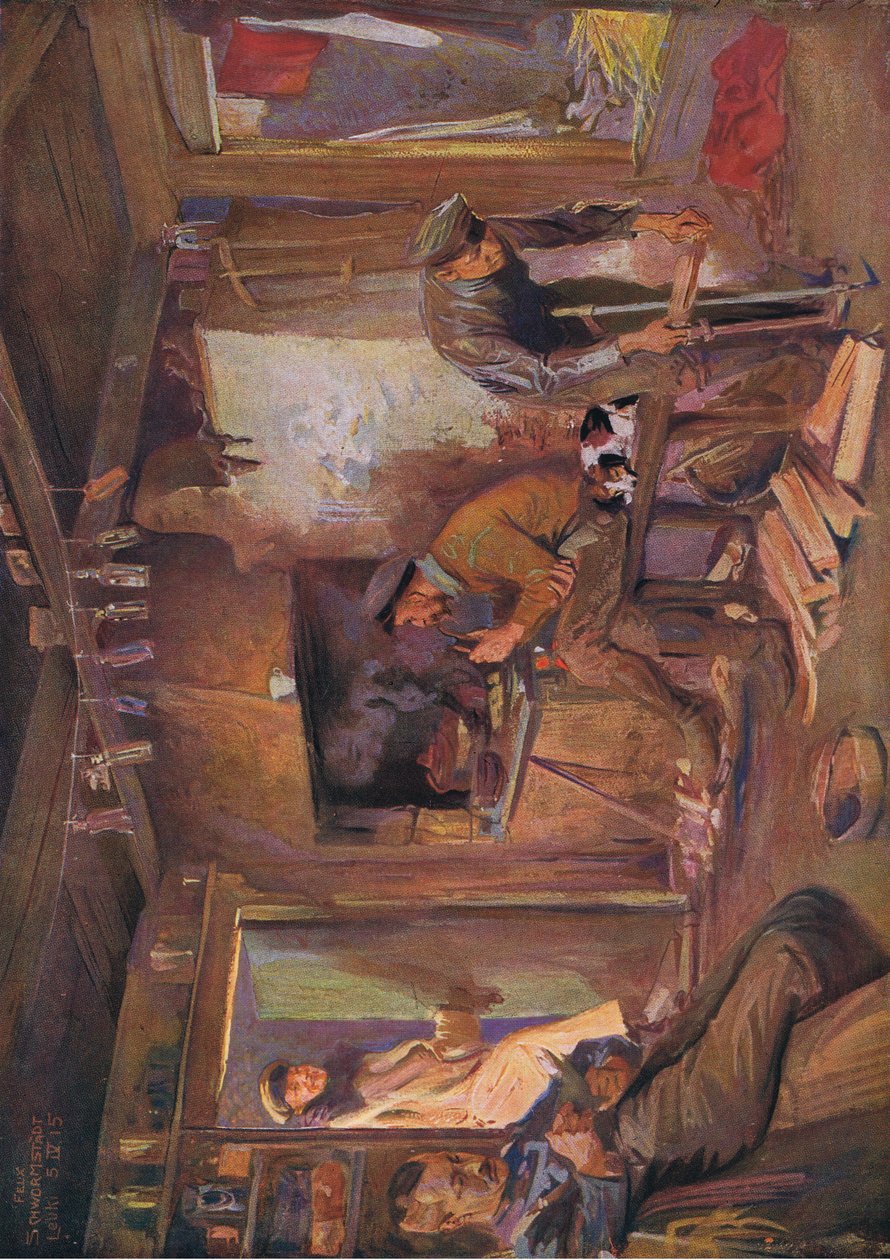 Indenlandsk bosat i fjendens territorium, illustration fra Hindenburg udgivet af Daterlandischer Derlag C U Weller Berlin, 1922 af Felix Schwormstadt