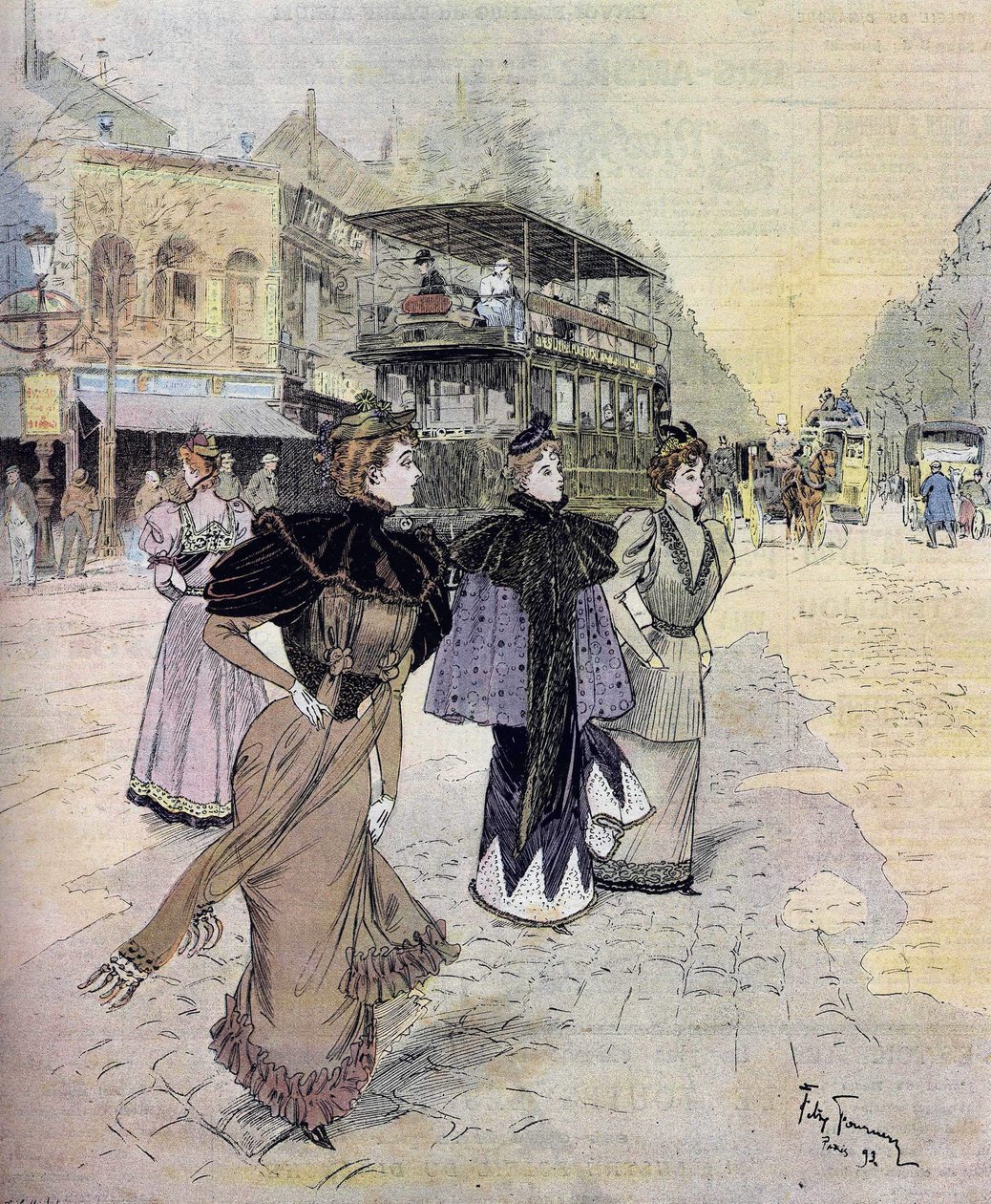 Grands boulevards i Paris i april. efter akvarellen af Felix Fournery (1865-1938) 1893 af Felix (after) Fournery
