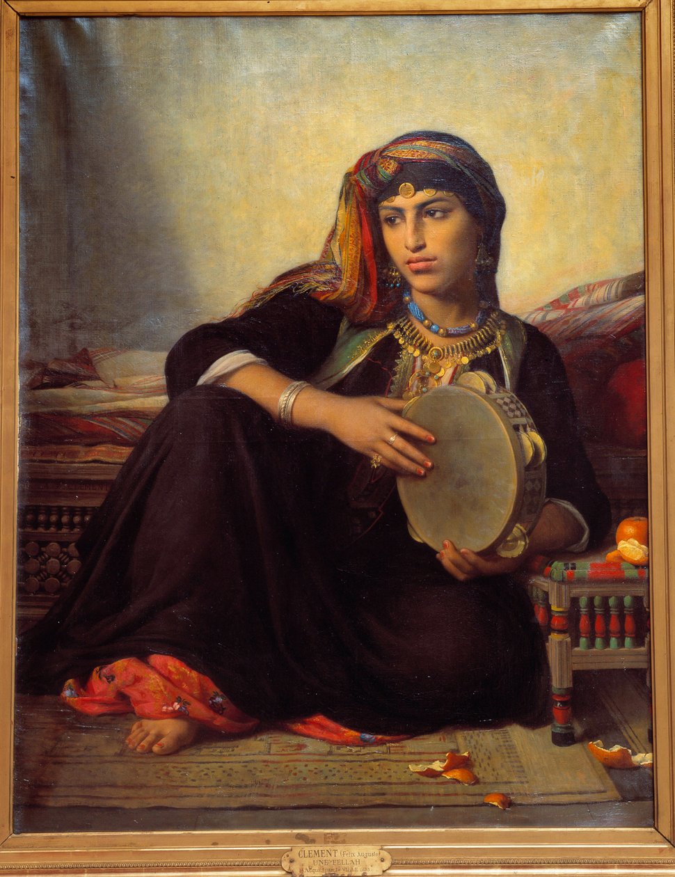 a fellah playing tambourine. Painting by Auguste Felix Clementdani af Felix Auguste Clement