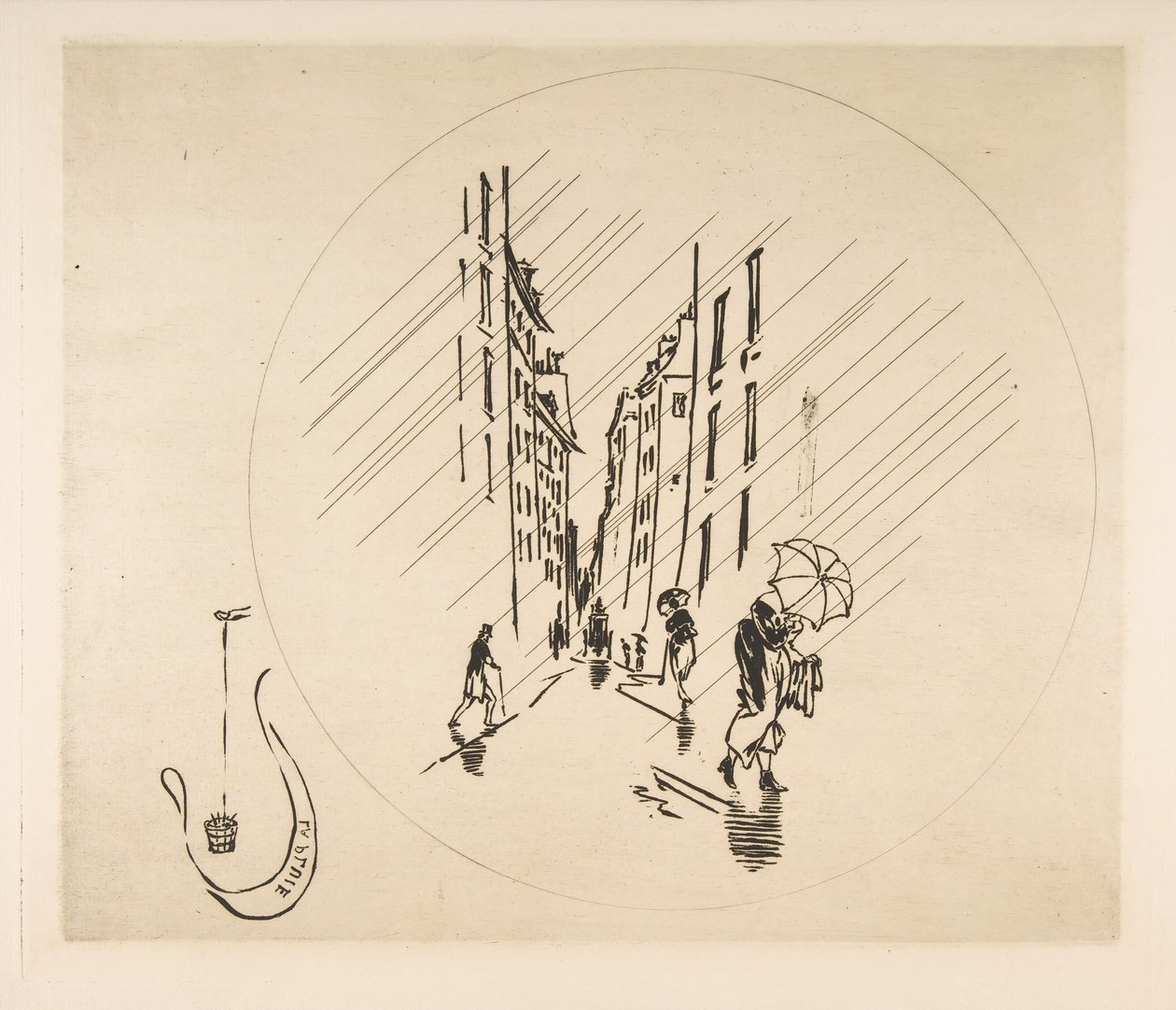 Dekoration til en tallerken: Regn, 1870. af Felix Bracquemond