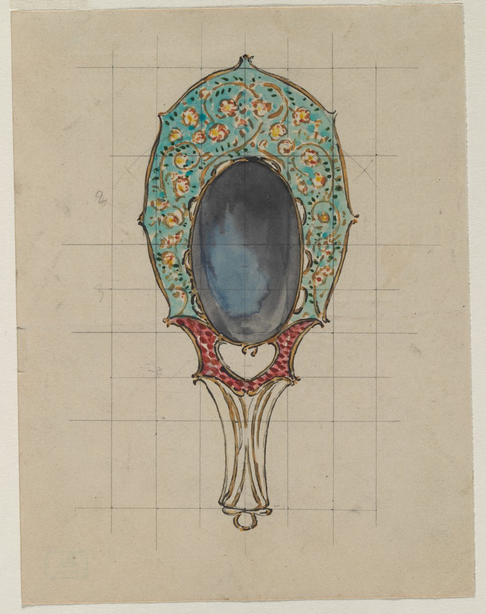 Design til et håndspejl, ca. 1900-1902. af Felix Bracquemond