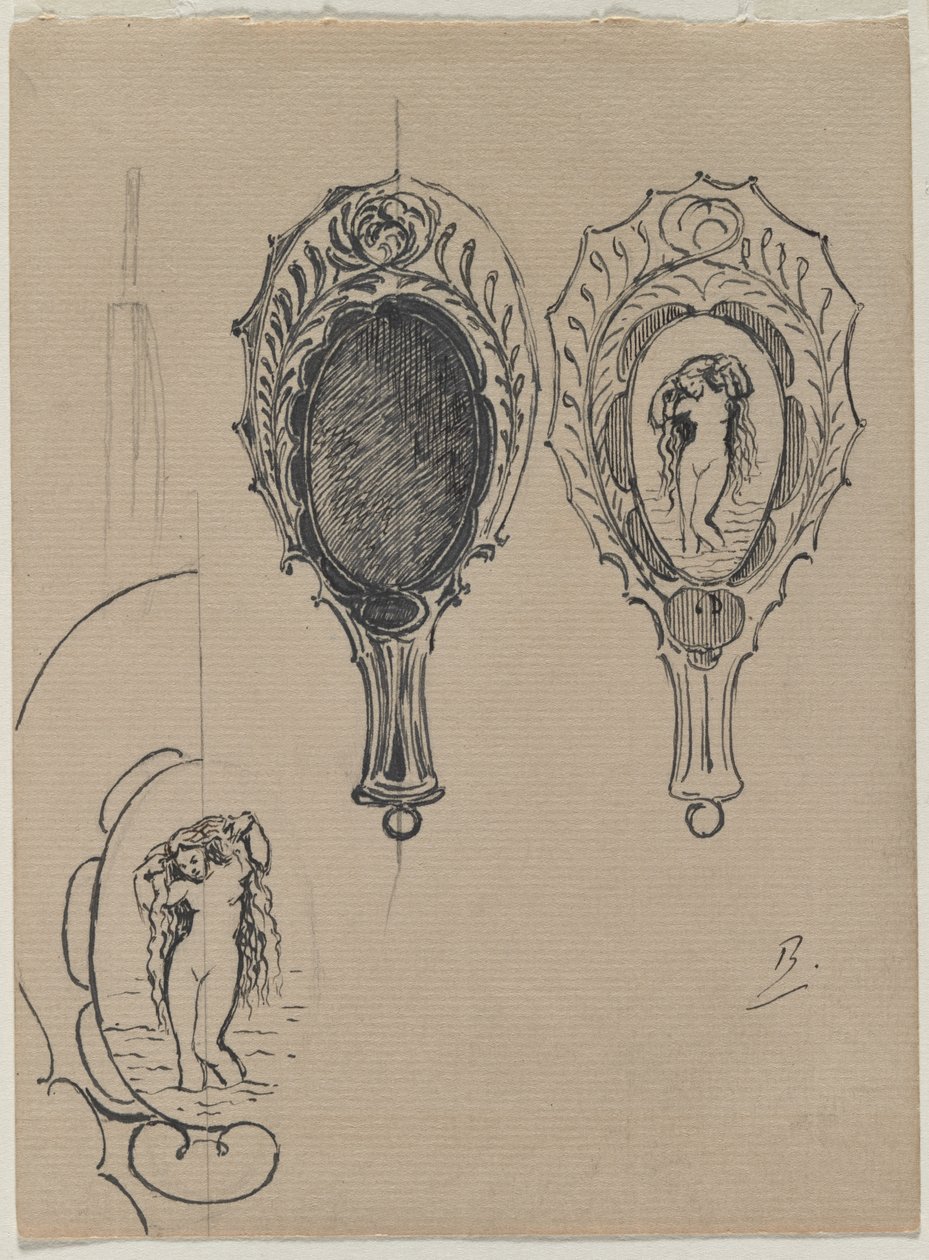 Design til et håndspejl, ca. 1900-1902. af Felix Bracquemond