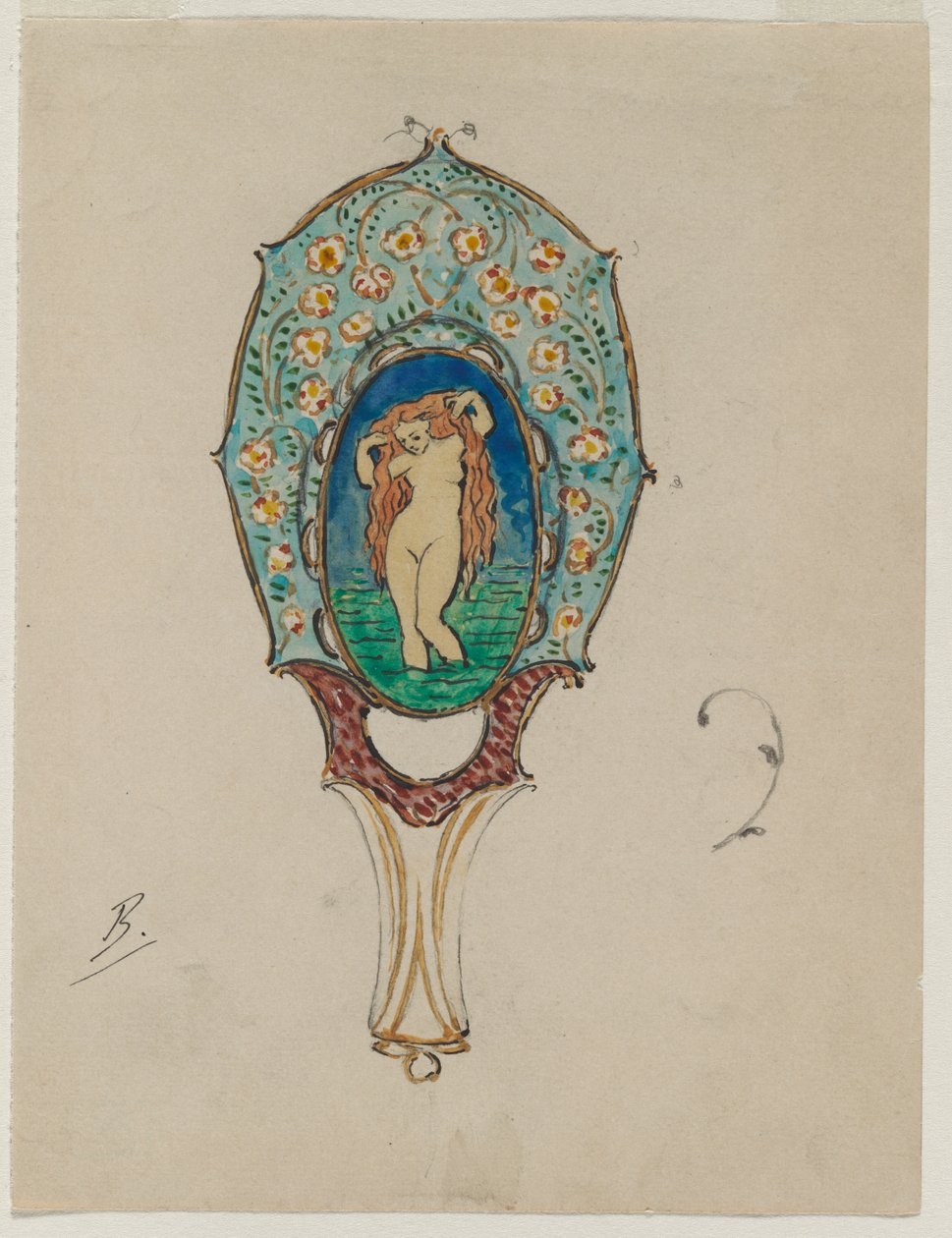 Design til et håndspejl, ca. 1900-1902. af Felix Bracquemond