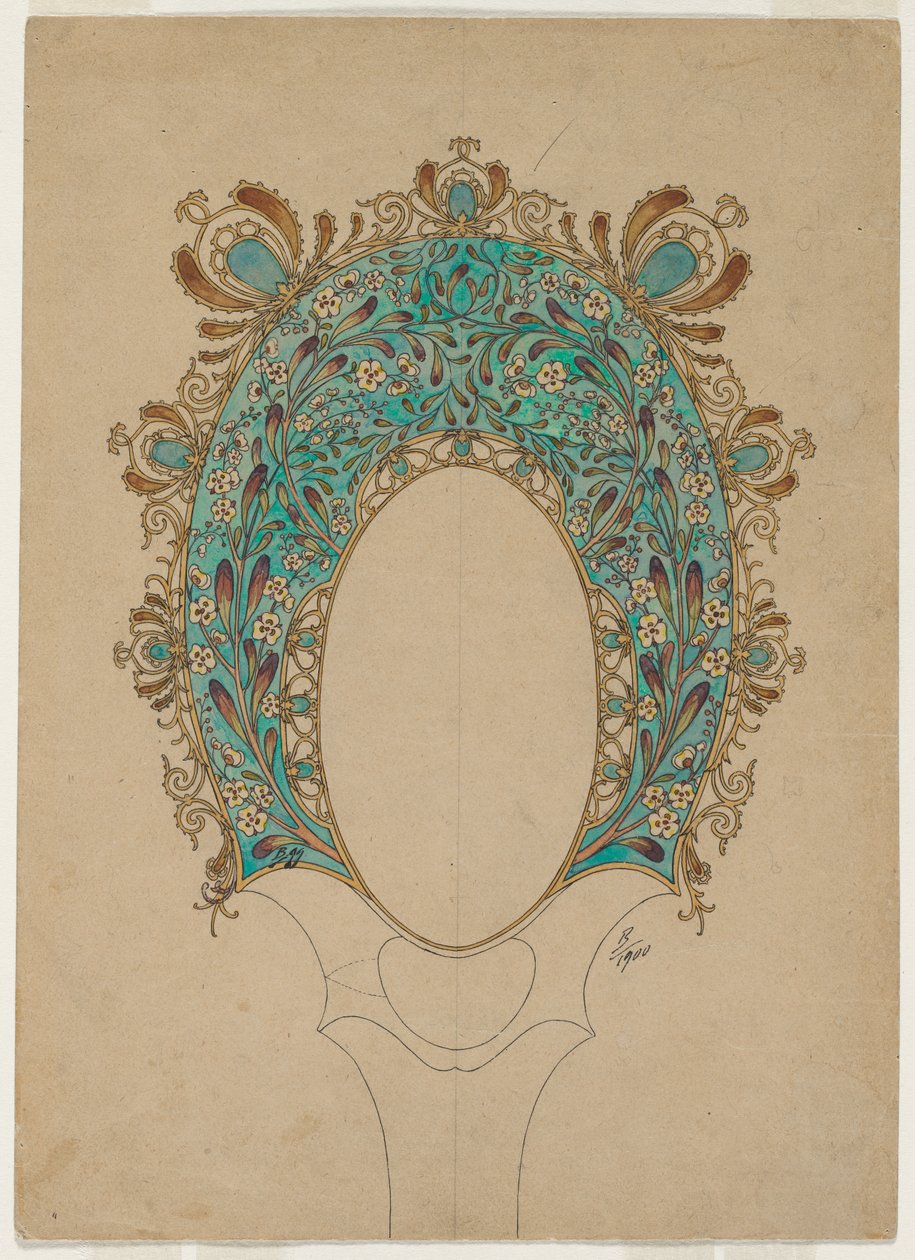 Design til et håndspejl, ca. 1900-1902. af Felix Bracquemond