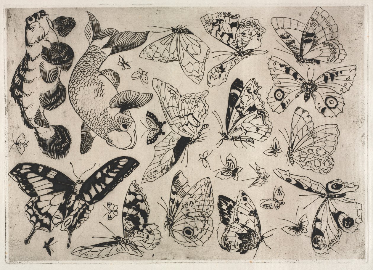 Middagsservice Rousseau-service: Sommerfugle og fisk nr. 16, 1866. af Felix Bracquemond