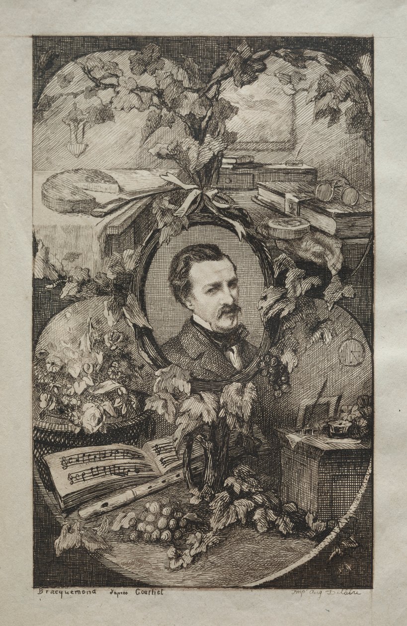 Frontispice til "New Works of Champfleury, The Friends of Nature:" Portræt af Champfleury, efter Gustave Courbet af Felix Bracquemond