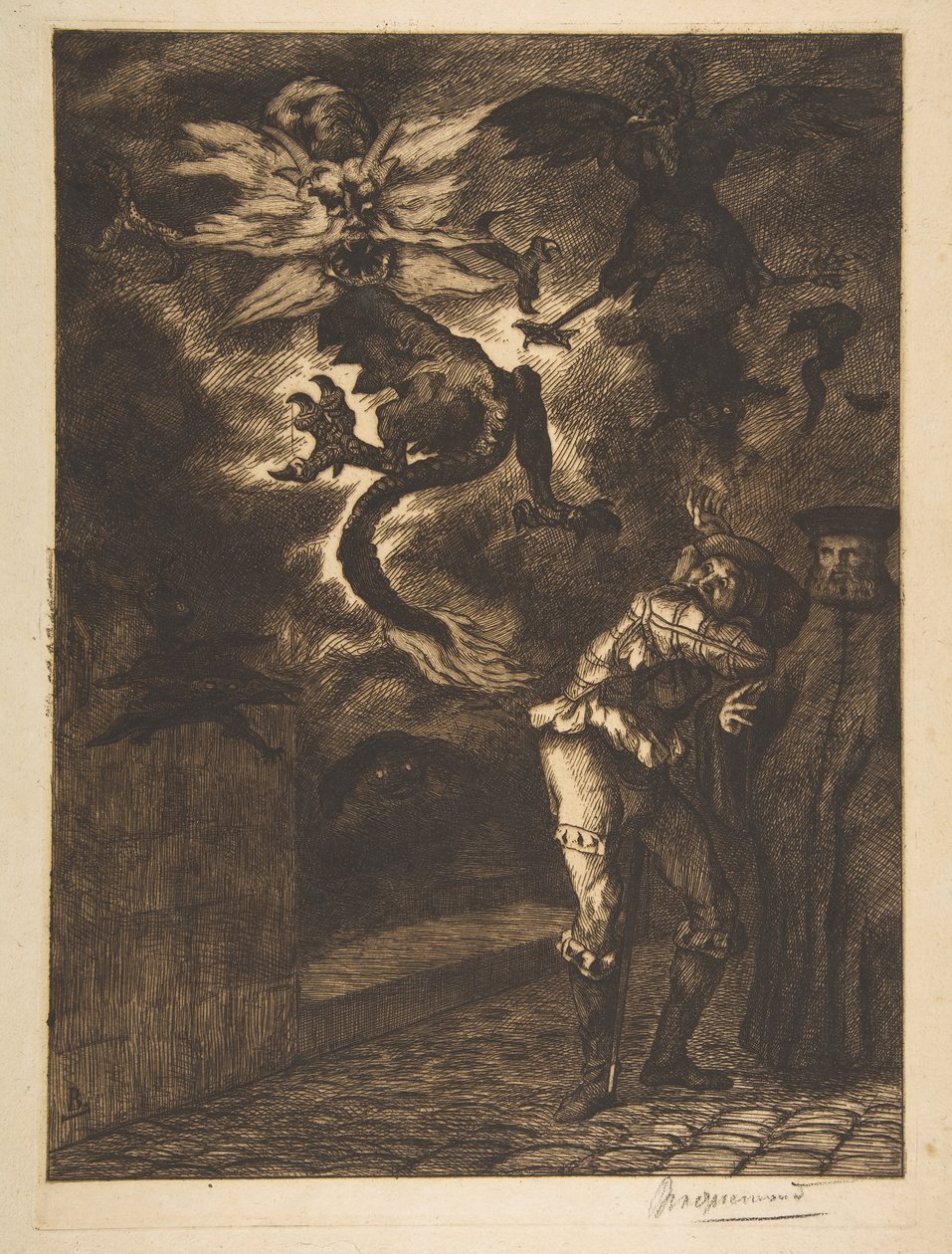 Ud af mit solskin, skurke! Panurge forlader Raminagrobis, 1854-1855. af Felix Bracquemond