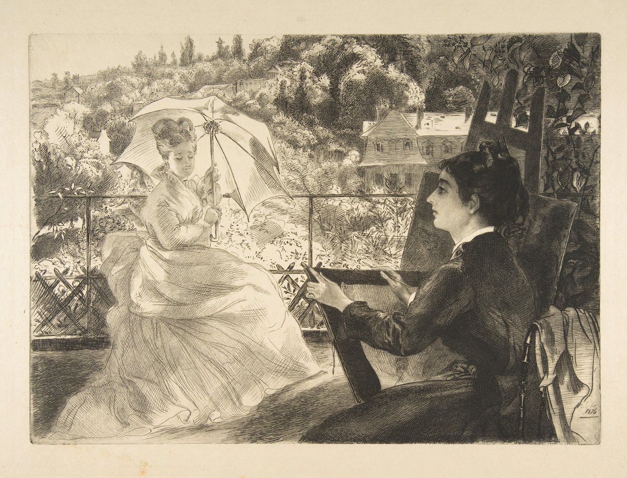 The Terrace of Villa Brancas, 1876. af Felix Bracquemond