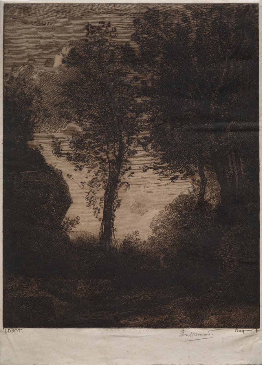 Landskab: Solnedgang, efter Corot af Felix Bracquemond