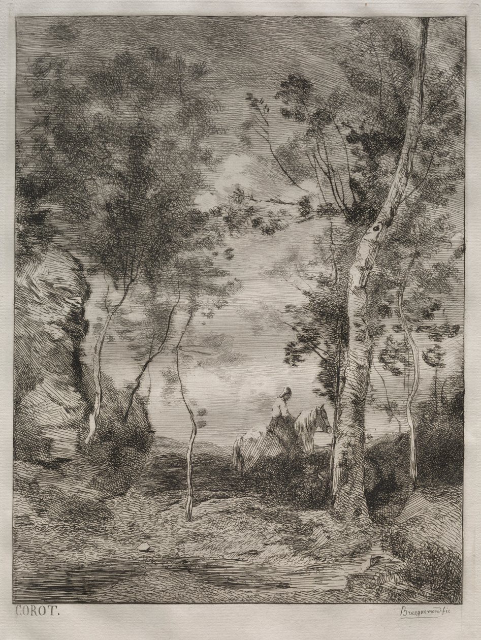 Landskab, eller Den Hvide Hest, efter Corot af Felix Bracquemond