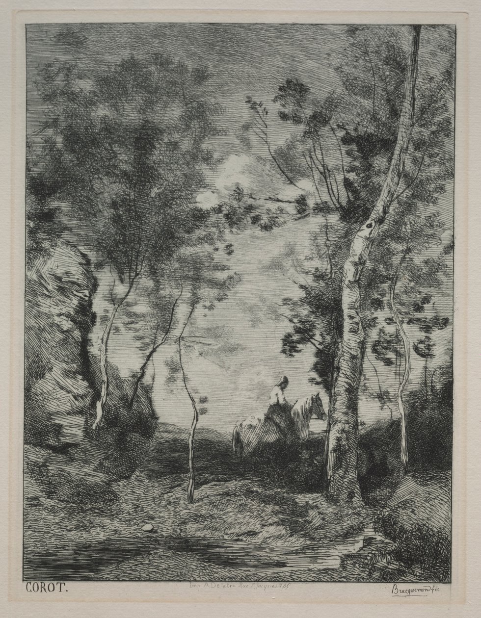 Landskab eller Den Hvide Hest, efter Corot, ca. 1858. af Felix Bracquemond