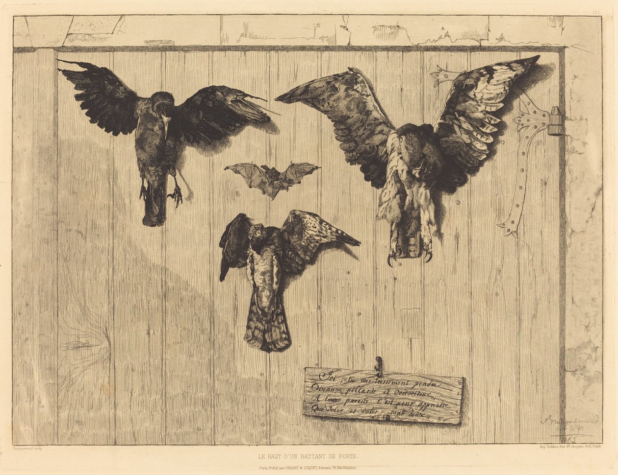 Toppen af ​​et dørblad (fugle naglet til en stalddør) af Felix Bracquemond