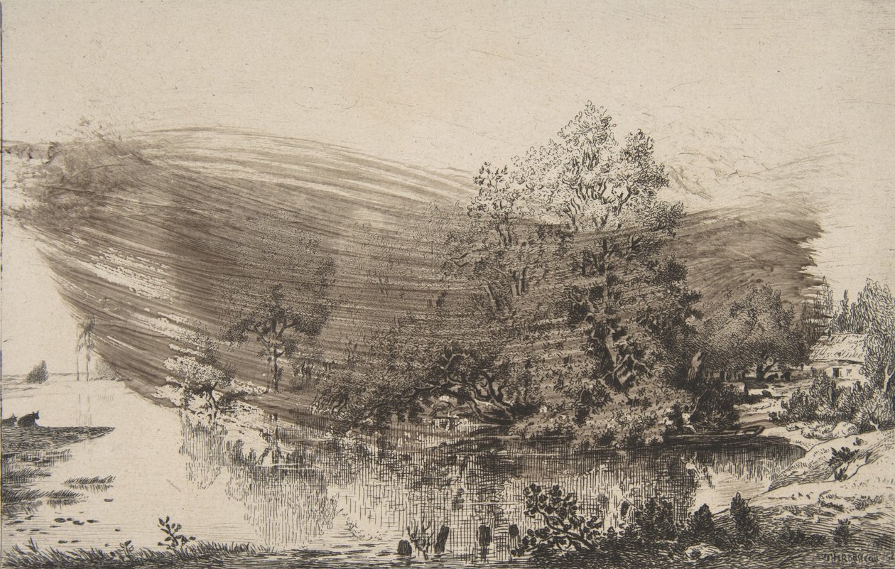 Bondehus ved bredden af ​​Oise, 1868. af Felix Bracquemond