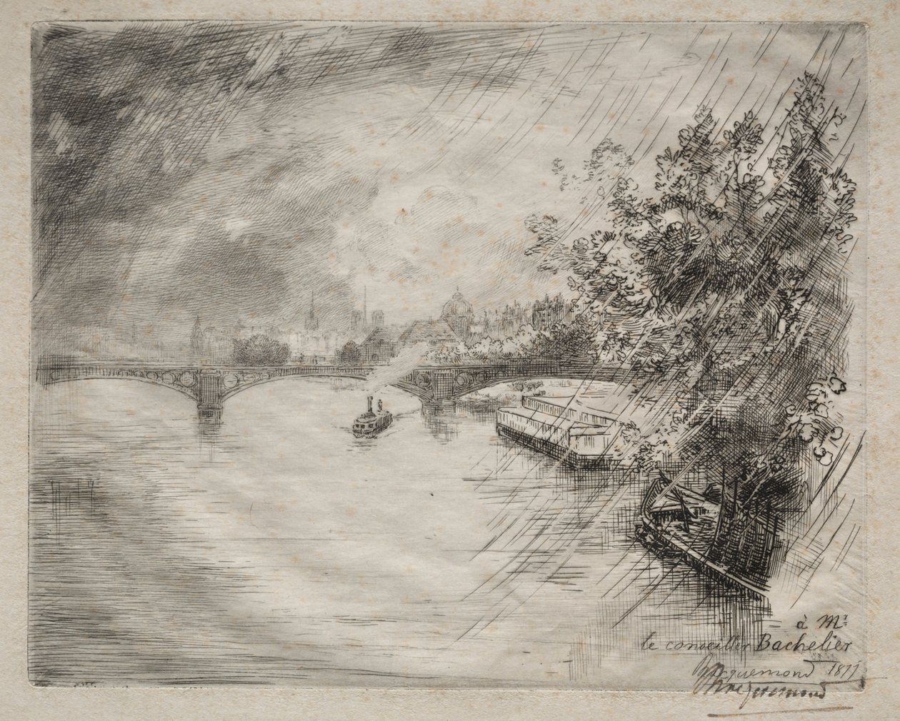 Udsigt over broen i Saint-Pères, 1877. af Felix Bracquemond