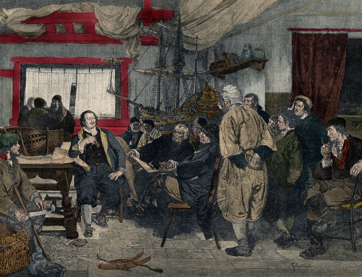 Peter I den Store (1672-1725) (Peter I den Store) i 1697 ind i Holland til skibsbygning. Fra Felix Cogens maleri. af Felix Cogen