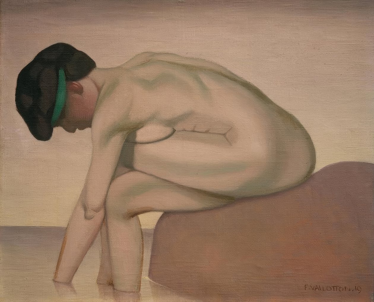 Badende siddende i profil på en sten af Felix Edouard Vallotton